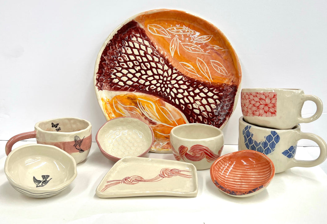 NEW DATES!! ADULT 2 WEEK- HAND BUILDING & SURFACE DESIGN (UNDERGLAZE TRANSFERS AND SGRAFFITO)